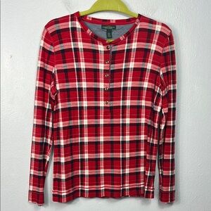 Lauren Ralph Lauren Jeans Co Red Plaid Henley Long Sleeve Top Large